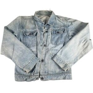 Unbranded Denim Trucker Jacket Boys Size M Light Wash Distressed Cotton Classic